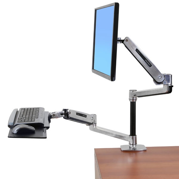 sit stand desk with dual monitor arm